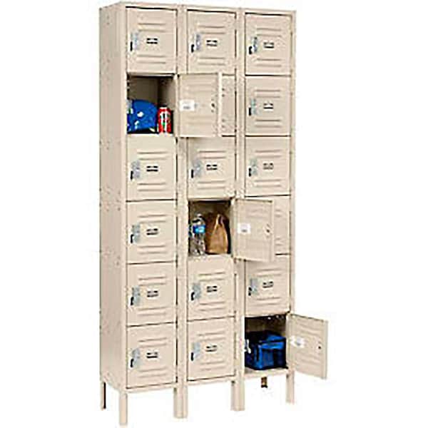 Global Industrial 6-Tier 18 Door Box Locker, 12W x 18D x 12H, Tan, Assembled 269693TN - main